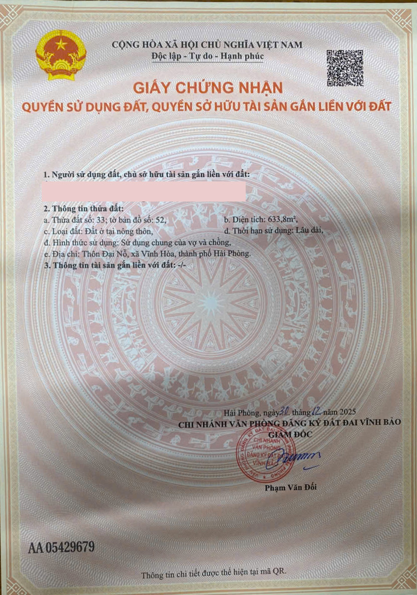 Bán đất mặt đường thôn xã Vĩnh Hòa